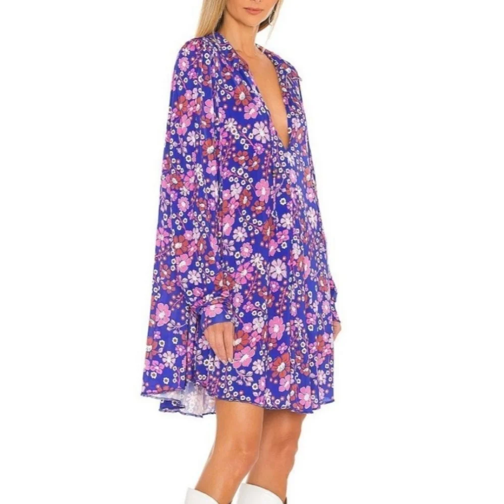 Free People Floral Mini Dress - Purple and Pink